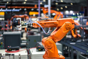 Orange automated industrial robot