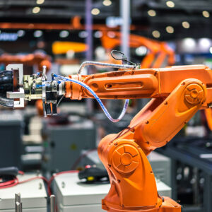 Orange automated industrial robot